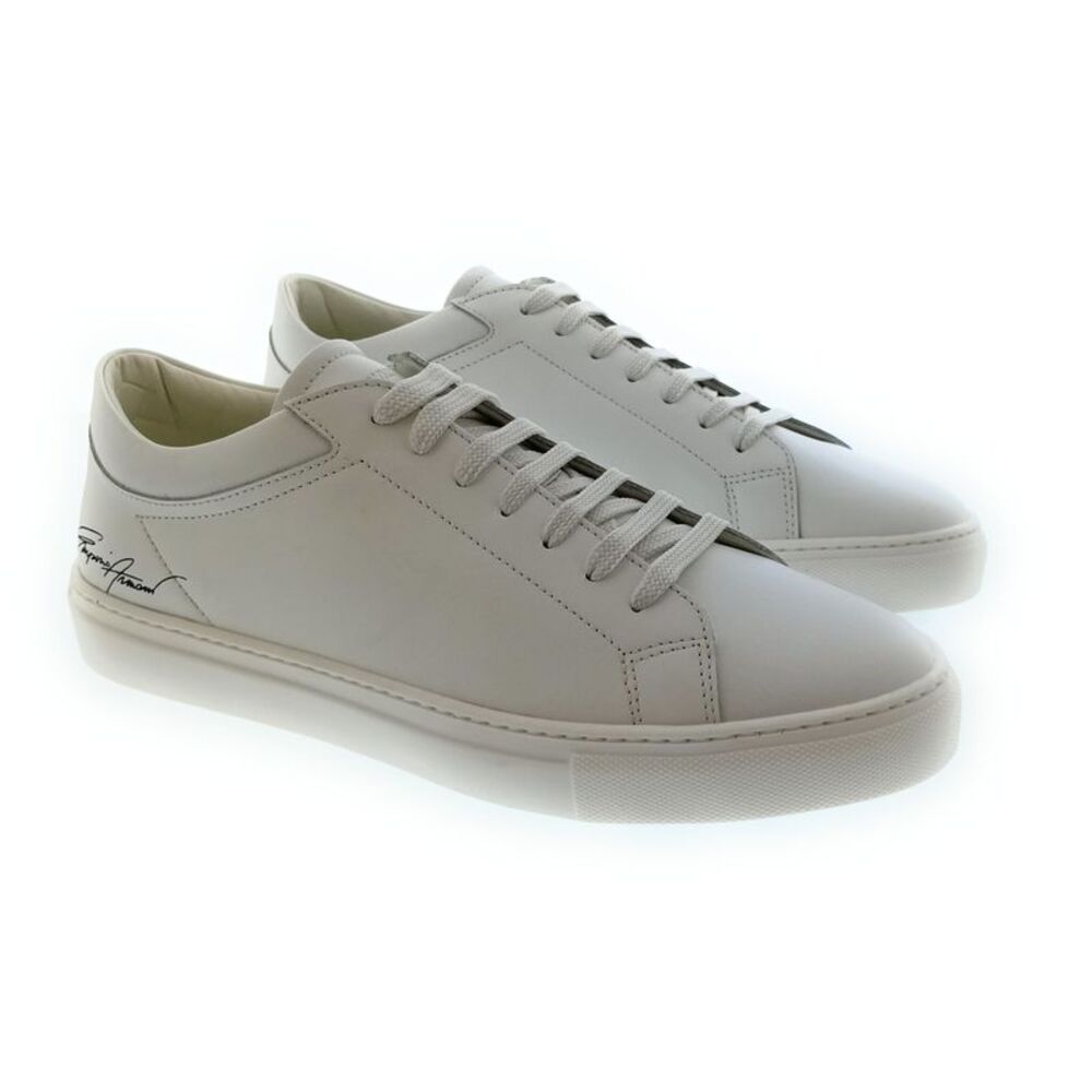 Emporio Armani Men's White Signature-Script Leather Sneakers